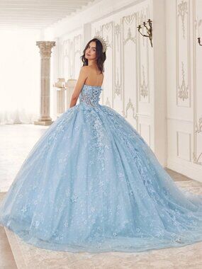 New Floral Lace Embellished Maxi Quinceanera Gown w/ Detachable Cape CD15719